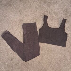 Brown JoyLab Ribbed Leggings and Sports Bra Set